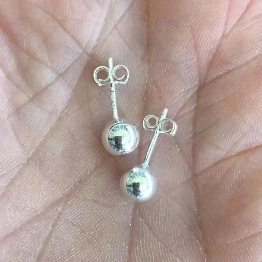 6mm Solid 925 Sterling Silver Ball Bead Stud Earrings NWT